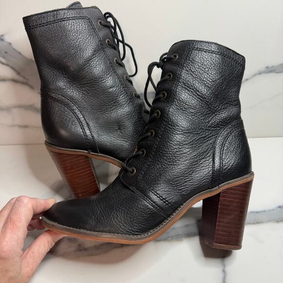 Franco Sarto Women's Black Leather Enzo Boots Sz 7.5 Witchcore Lace-Up Victorian - Picture 6 of 7